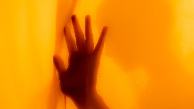 hand, fingers, fabric, orange, 4k