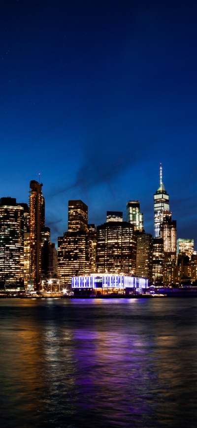 Man Made Manhattan, Building, Skyscraper, Night, City, New York, 1125x2436