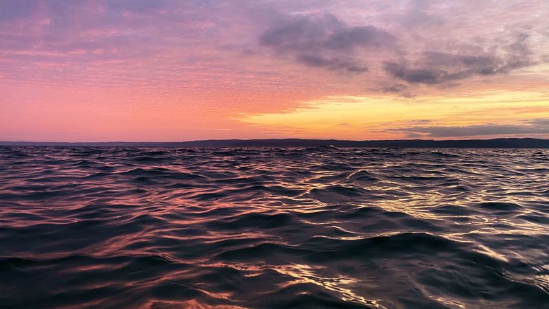 waves, water, horizon, sunset, 4k