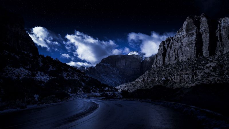 evening, road, rocks, sky, 4k