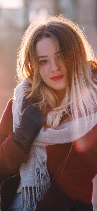 Women Model, Lipstick, Winter, Blonde, Scarf, Depth Of Field, 1125x2436