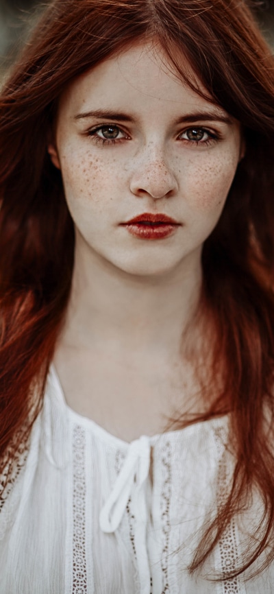 Women Model, Redhead, Bokeh, Brown Eyes, Freckles, 1125x2436