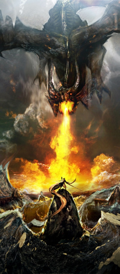 Fantasy Dragon, Warrior, Fire, 1080x2460