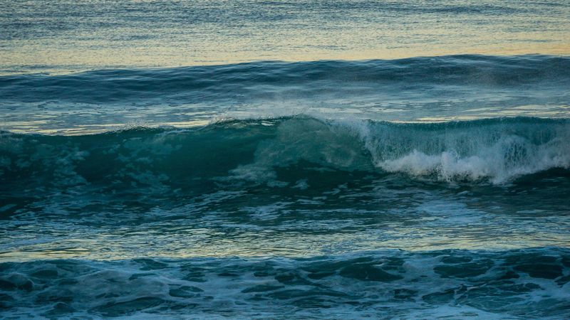 waves, ripples, spray, horizon, 4k