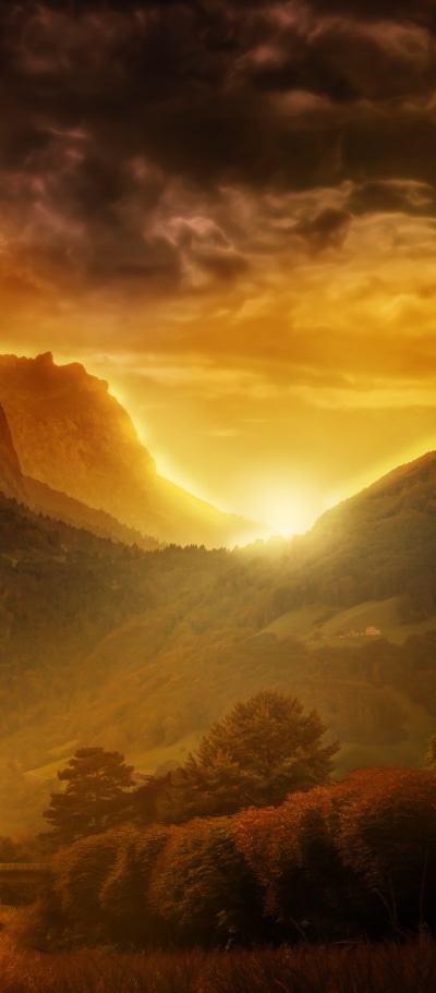 Earth Sunset, Sunbeam, Switzerland, Evening, Valley, 1080x2460