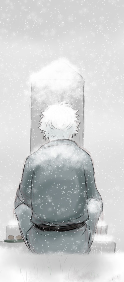 Anime Gintama, Gintoki Sakata, White Hair, Snow, 1080x2460