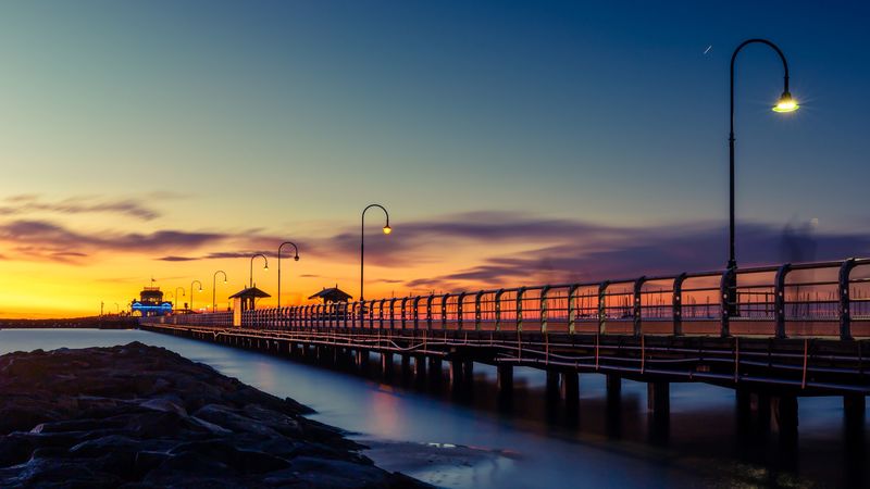 embankment, evening, lights, 4k