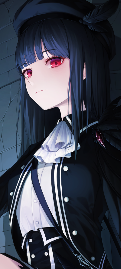 Anime Girl, Red Eyes, Black Hair, 1080x2400