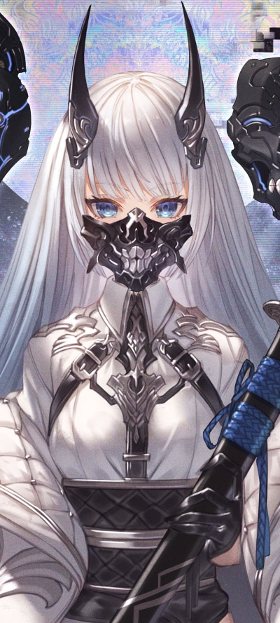 Anime Girl, Mask, White Hair, 1080x2400