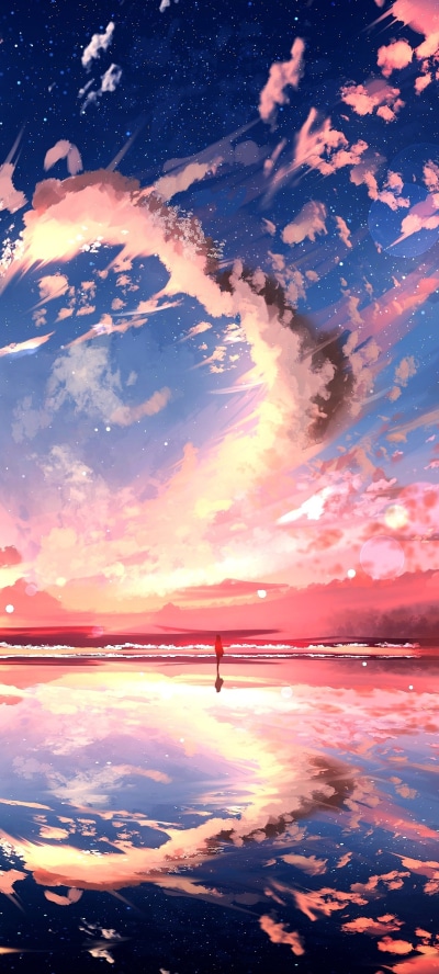 Anime Sunset, Starry Sky, Sky, 1080x2400