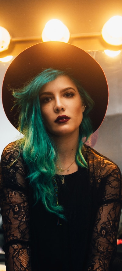 Music Halsey, Singer, Halsey (Singer), Lipstick, Hat, Blue Hair, 1080x2400