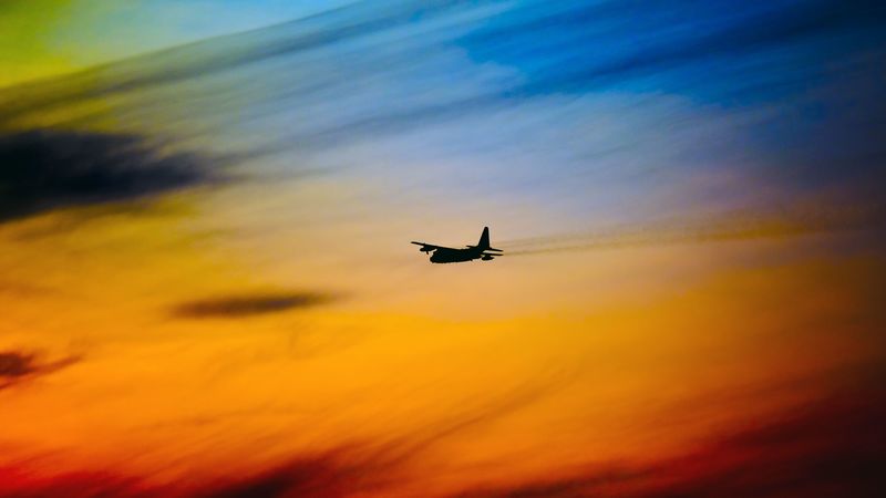 plane, sky, colorful, silhouette, 4k