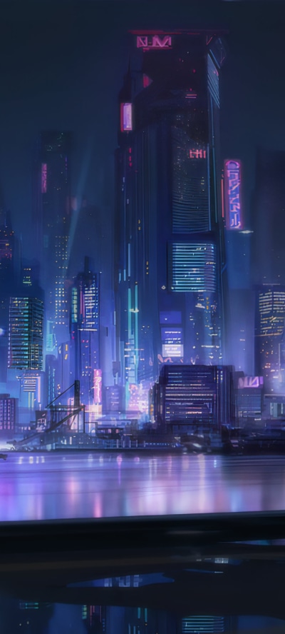 Video Game Arknights, City, Night, 1080x2400