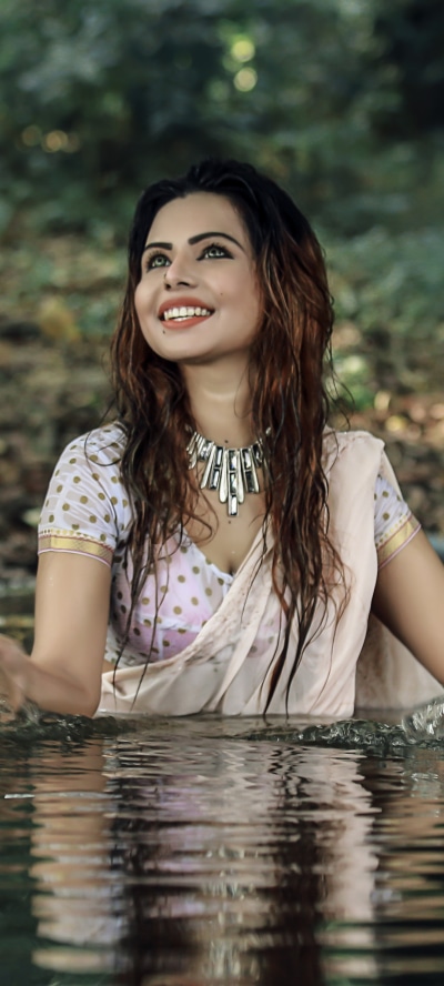 Women Model, Mood, Smile, Saree, 1080x2400