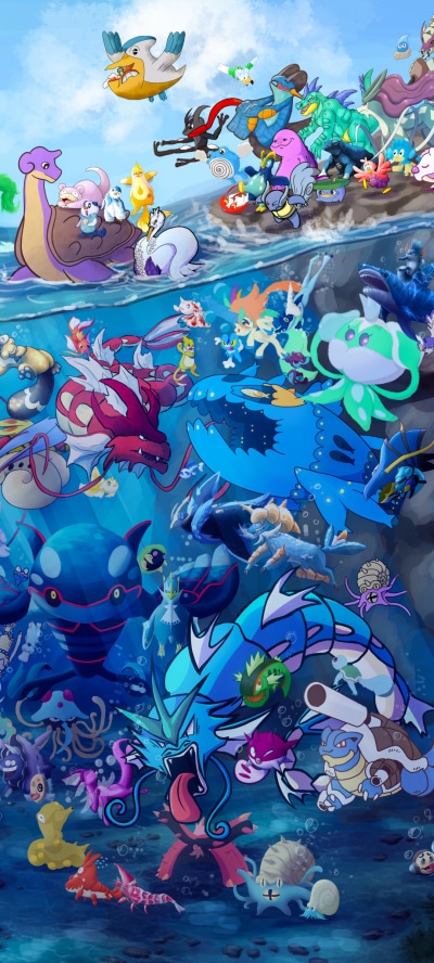 Anime Pokémon, Water Pokémon, 1080x2400