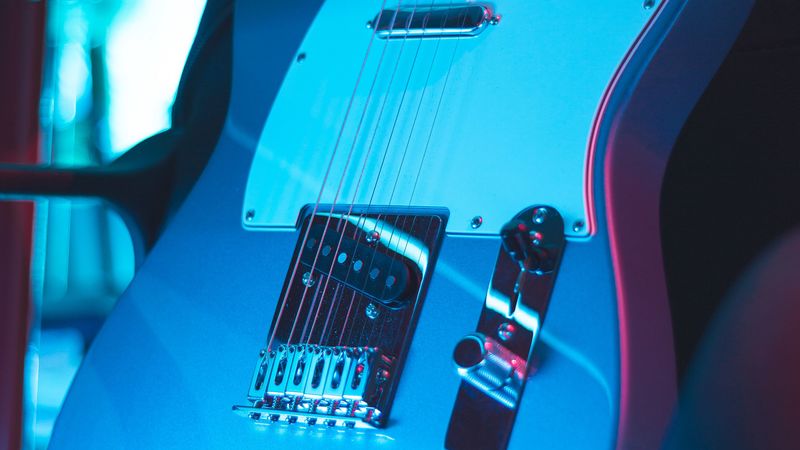 guitar, electronic, musical instrument, neon, 4k