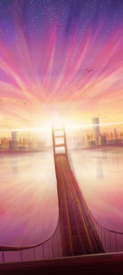 Anime Sunset, Bridge, Evening, 1080x2400