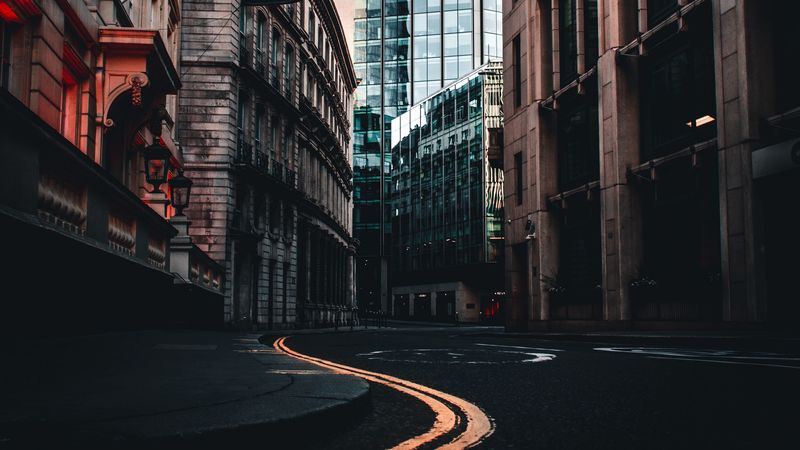 city, road, marking, building, skyscraper, 4k