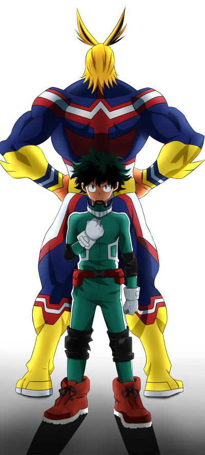 Anime My Hero Academia, All Might, Izuku Midoriya, Toshinori Yagi, 1080x2400