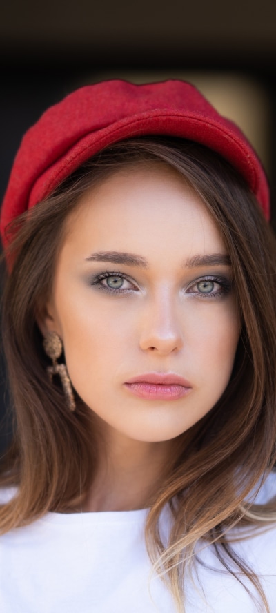 Women Model, Face, Brunette, Hat, 1080x2400