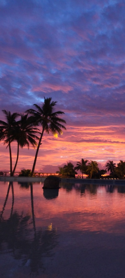 Photography Sunset, Resort, Bora Bora, Pool, Reflection, Cloud, 1080x2400