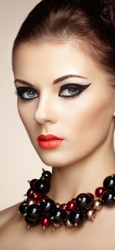 Women Model, Blue Eyes, Face, Lipstick, Necklace, 1080x2340