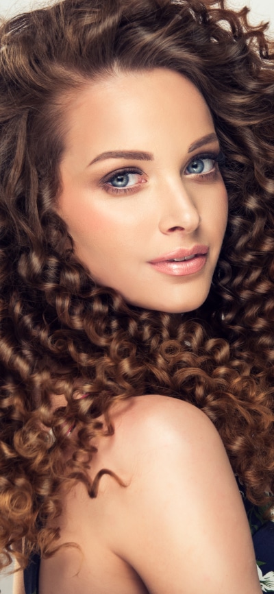 Women Model, Curl, Brunette, Face, Blue Eyes, 1080x2340