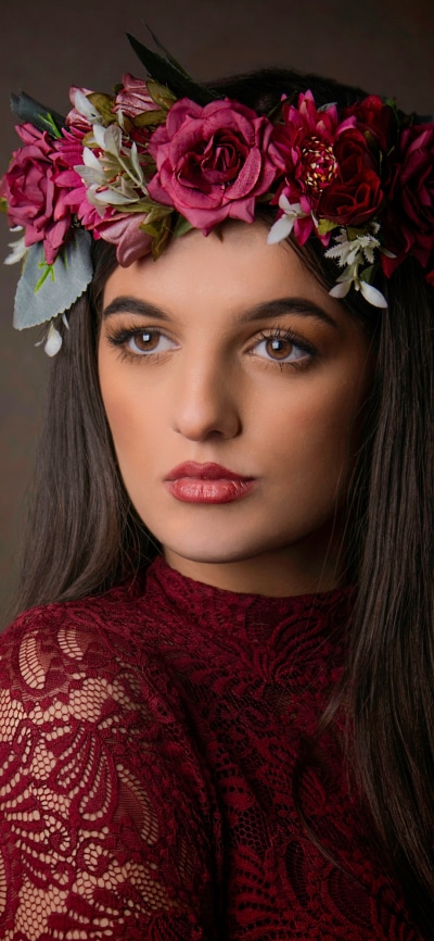 Women Model, Face, Brown Eyes, Wreath, 1080x2340