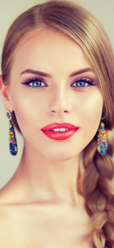 Women Model, Earrings, Blue Eyes, Lipstick, 1080x2340