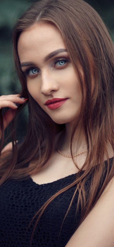 Women Model, Brunette, Lipstick, Blue Eyes, 1080x2340