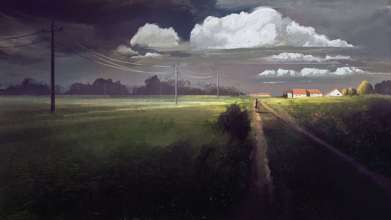 road, distance, bike, house, art, 4k