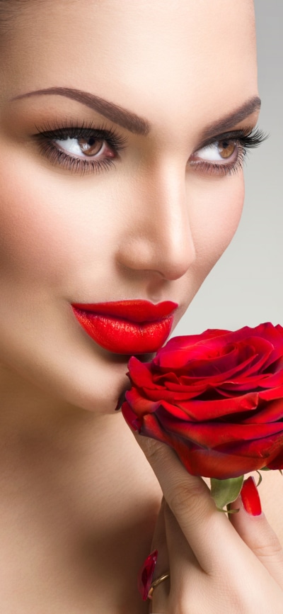 Women Model, Red Rose, Lipstick, Close-up, Face, 1080x2340