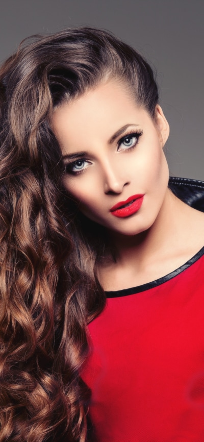 Women Model, Curl, Blue Eyes, Brunette, Lipstick, Long Hair, 1080x2340