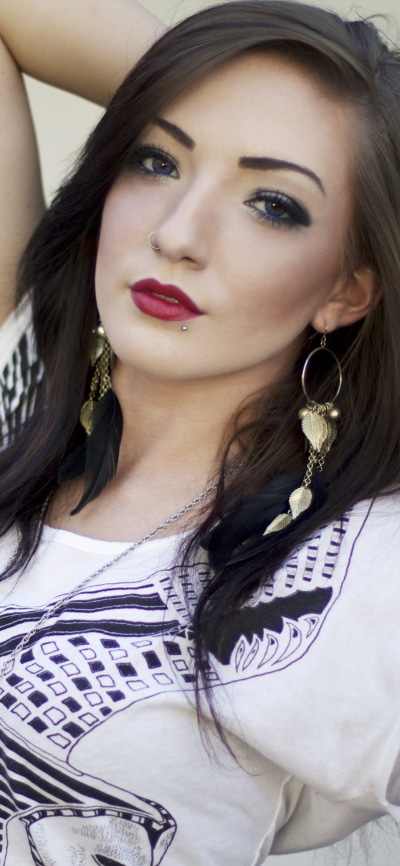 Women Model, Lipstick, Brunette, Blue Eyes, Earrings, 1080x2340