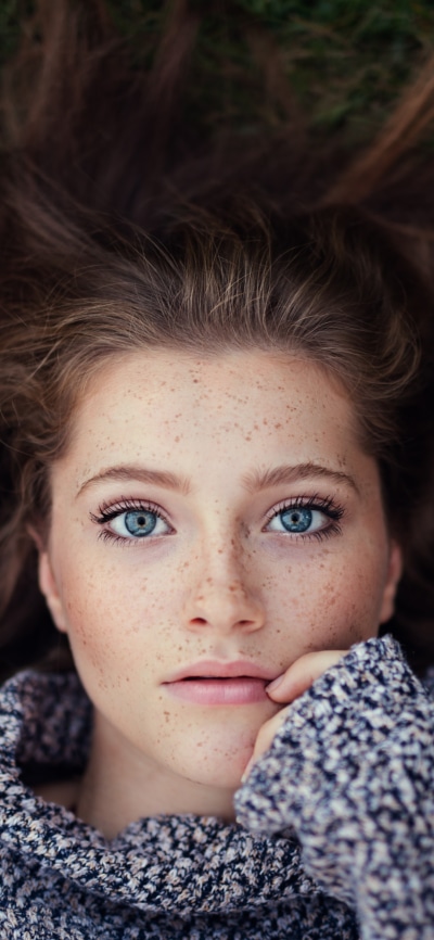 Women Model, Freckles, Brunette, Blue Eyes, 1080x2340