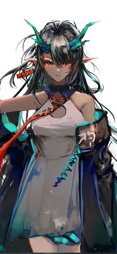 Video Game Arknights, Pointed Ears, Red Eyes, Dusk (Arknights), Horns, 1080x2340
