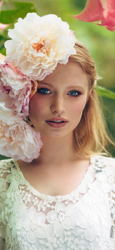 Women Model, Wreath, Blue Eyes, White Flower, Flower, 1080x2340