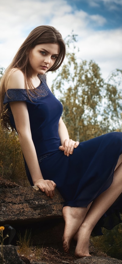 Women Model, Blue Dress, Brunette, 1080x2340