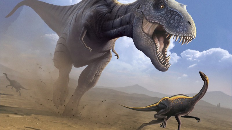 Tyrannosaurus, Ornithomimus, dinosaur, art