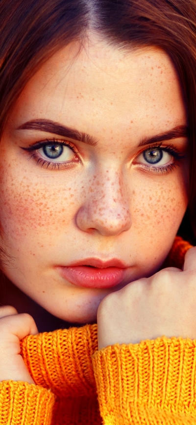 Women Model, Face, Freckles, Blue Eyes, 1080x2340