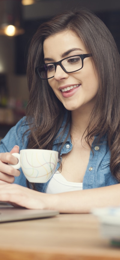 Women Model, Cup, Smile, Brunette, Glasses, 1080x2340