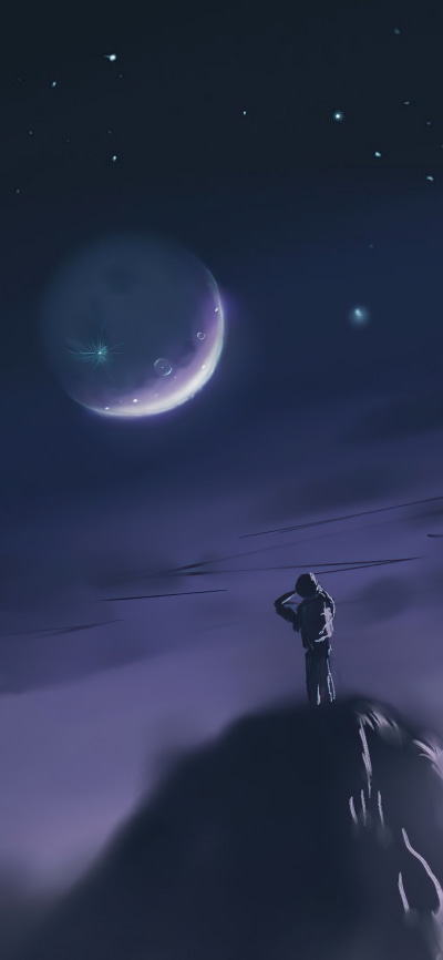 Men Alone, Moon, Night, 1080x2340