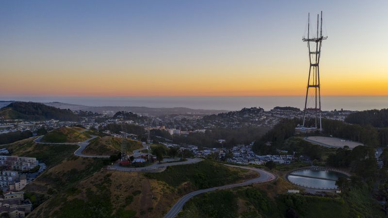city, road, winding, horizon, evening, 4k
