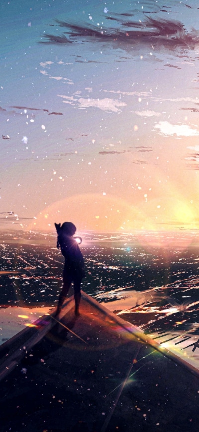 Anime Sunset, Cat, Sky, 1080x2340