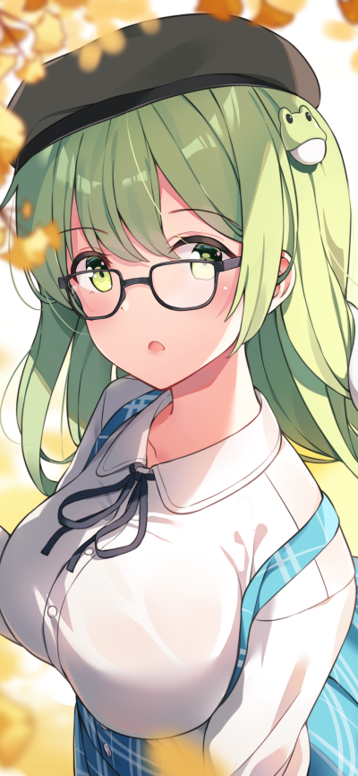 Anime Touhou, Green Eyes, Sanae Kochiya, Green Hair, Glasses, 1080x2340