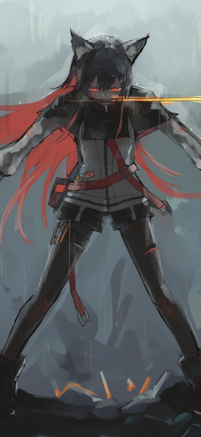 Video Game Arknights, Animal Ears, Red Eyes, Texas (Arknights), 1080x2340