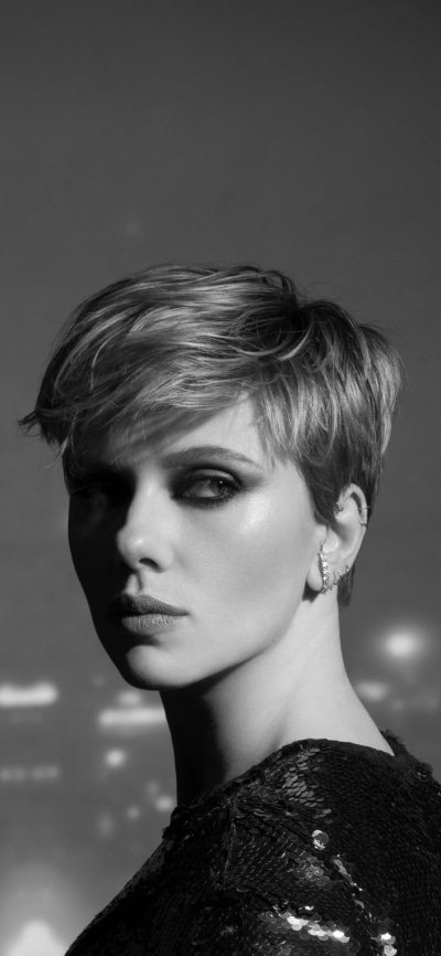 Celebrity Scarlett Johansson, American, Black and White, Short Hair, Actress, 1080x2340
