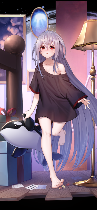 Video Game Arknights, Red Eyes, Skadi (Arknights), White Hair, Long Hair, 1080x2340