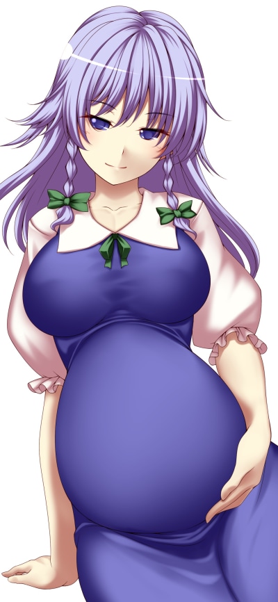 Anime Touhou, Purple Hair, Dress, Pregnant, Purple Dress, Purple Eyes, 1080x2340
