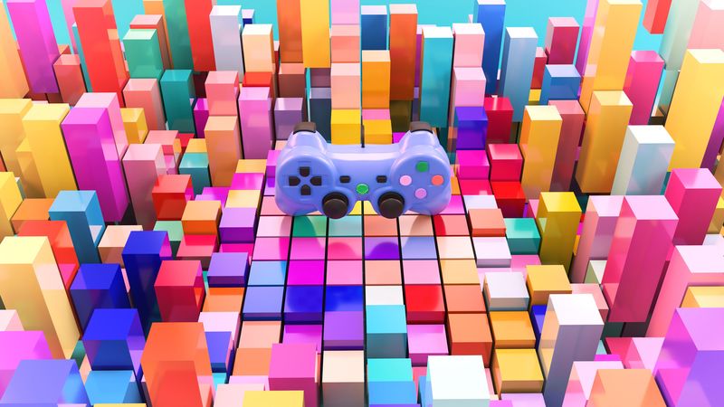 joystick, gamepad, cubes, 3d, volume, multicolor, 4k